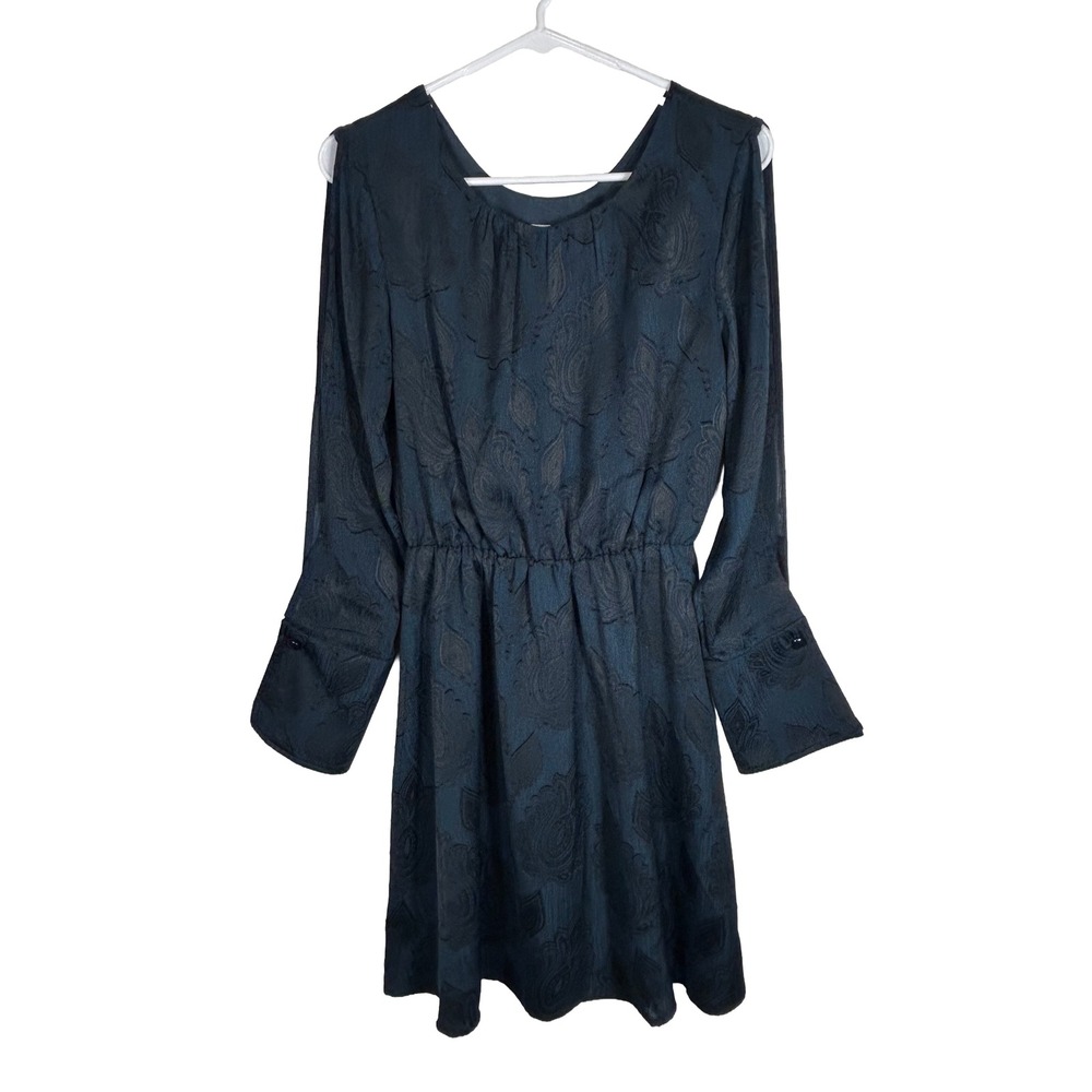 A New‎ Day Womens XS Dark Teal Black Paisley Jacquard Cold Shoulder Midi Dress